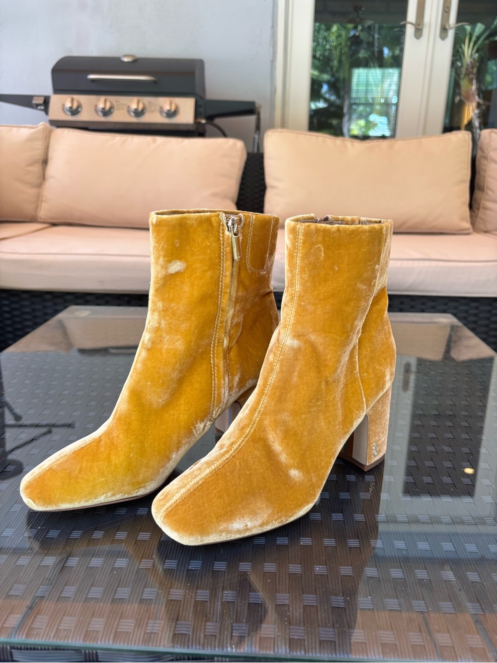Sam Edelman Velvet Ankle Boots - Mustard Yellow